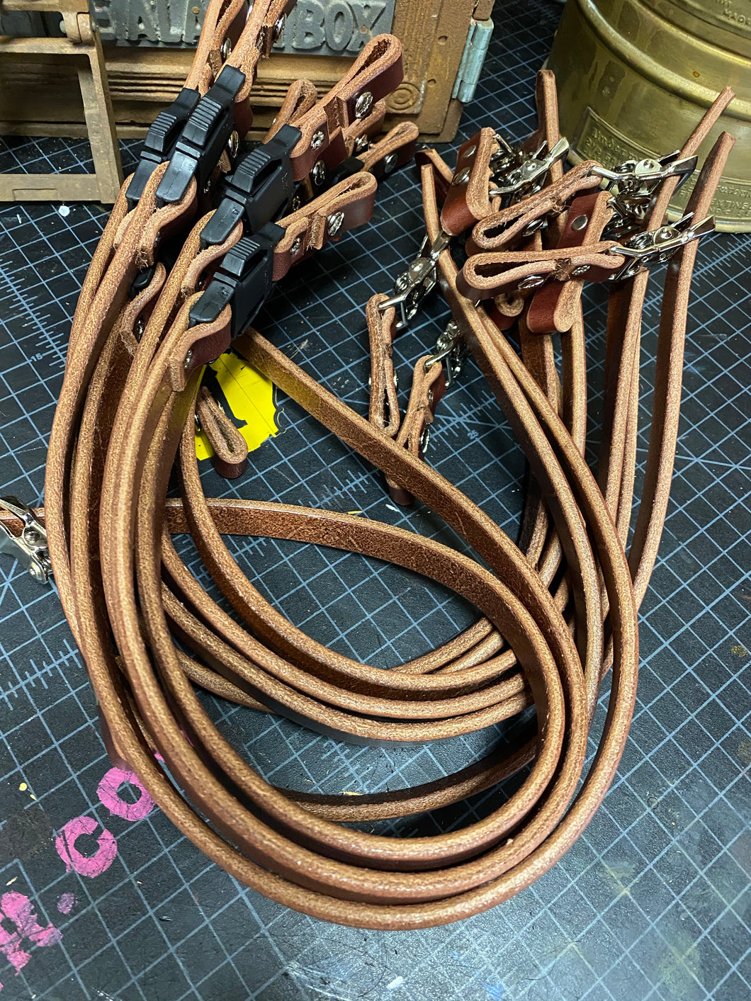 Brown chin straps